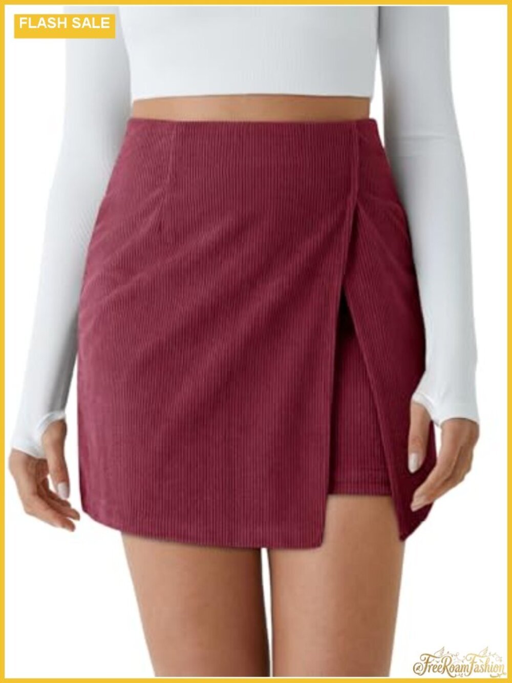 Corduroy Mini Skirt High Waisted A-Line Built-in Shorts Fall
